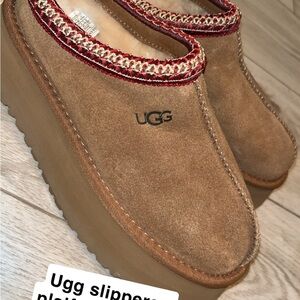 UGG Women's Brown Platform Slippers with Red Trim